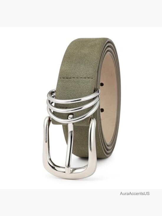Genuine Leather Belt with Gold Buckle, Suede Waist Belt for Women main image 4